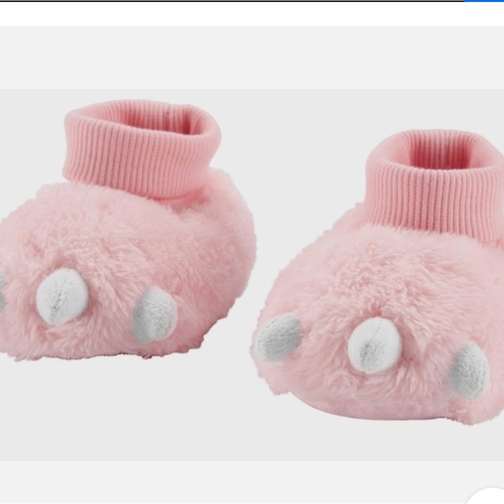 Carters Dino Slippers Size 0-6 Months Pink White Claws Bottom Grips
